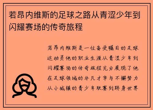 若昂内维斯的足球之路从青涩少年到闪耀赛场的传奇旅程
